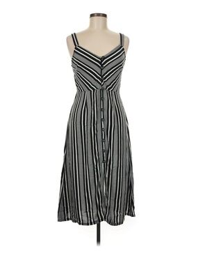 Xhilaration Black and White Striped Button-Front Midi Dress Small